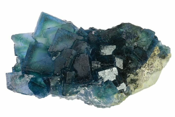 Cubic, Blue-Green Fluorite Crystals on Quartz - China #139754